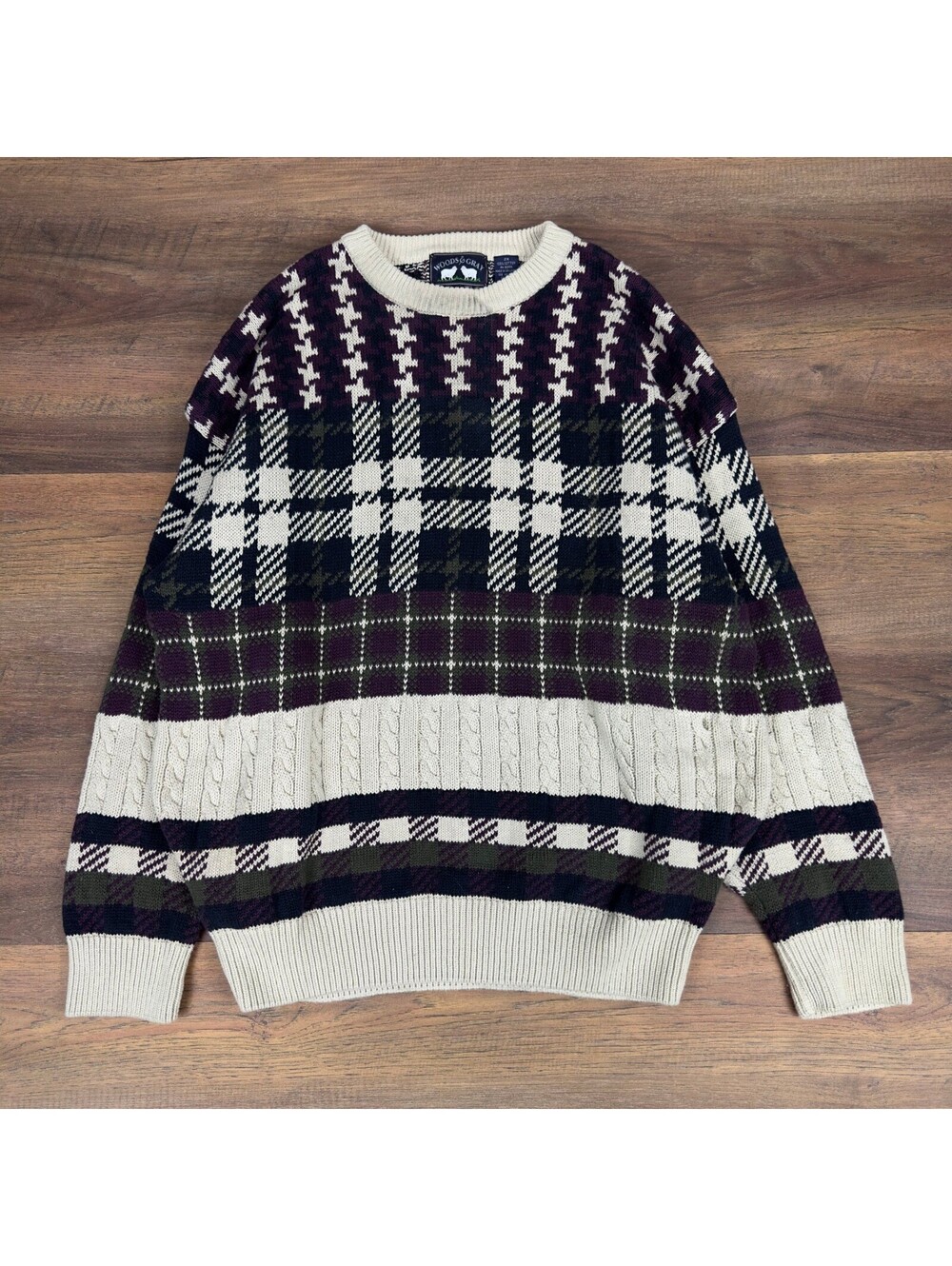 Vintage Woods and Gray Houndstooth Sweater Womens 2X Preppy